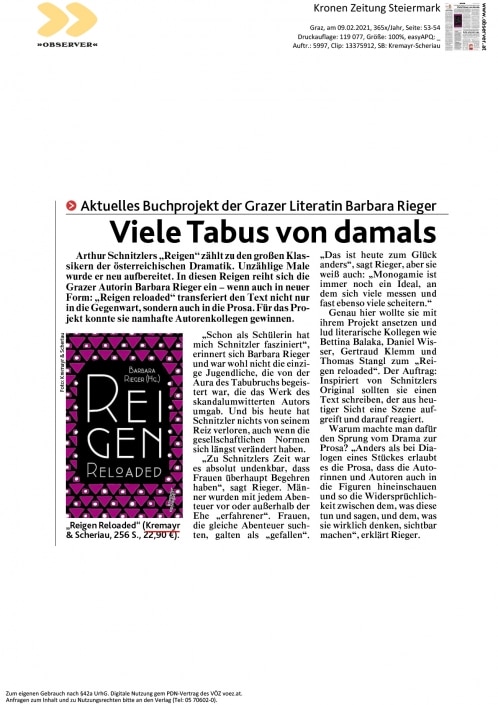 Reigen Reloaded in der Kronen Zeitung Steiermark